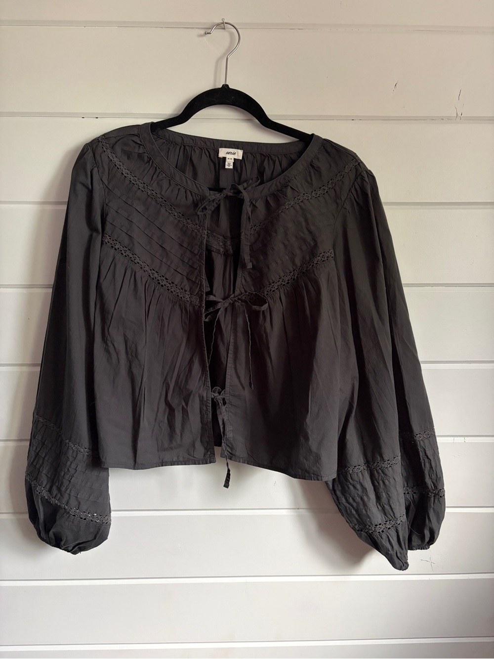 NWOT aerie Black Tie-Front top